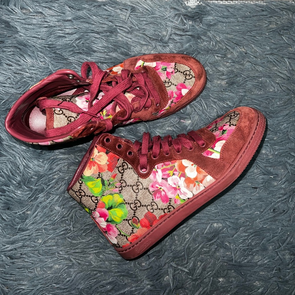 Gucci Special Edition GG Bloom High Top Sneakers sz 38 Burgundy-Plum Red-Pink